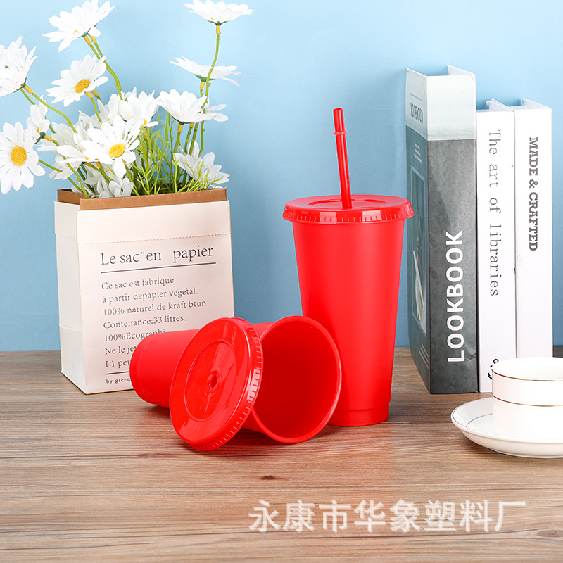 Cross-Border Hot Pp Plastic Straw Cup Large Capacity 710ml Big Red Straw Cup Cola Water Cup Logo