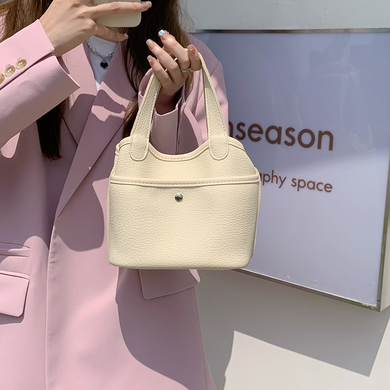 Korean Style Bags 2023 New Summer Fashion Vegetable Basket Handbag Simple Soft Leather Textured Shoulder Bucket Bag for Women