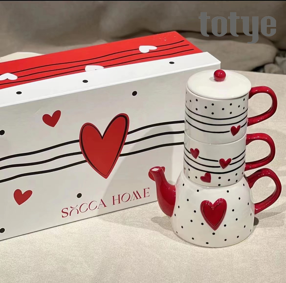 爱心杯壶可叠家用陶瓷茶具精美茶壶礼盒装创意情侣水杯下午茶套装
