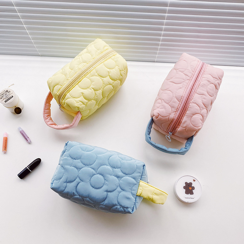 Spring 2022 Japanese Ins Preppy Style Simple Embroidery Fluffy Flower Student Storage Bag Cosmetic Bag