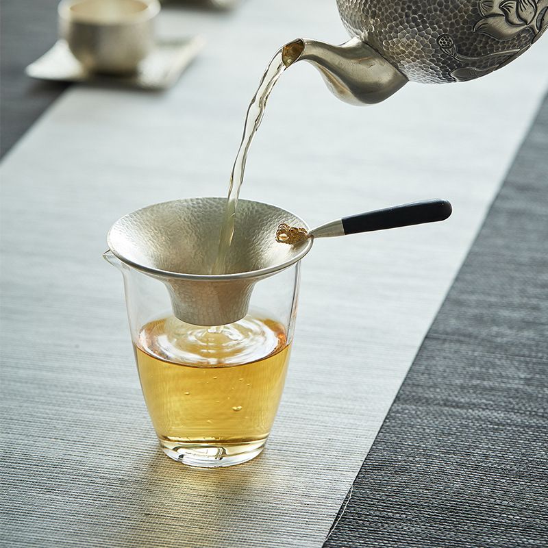 6buj银茶漏999纯银茶滤手工足银漏斗茶隔茶叶过滤网泡茶具配件滤