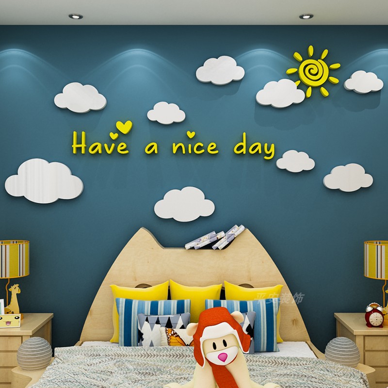 云朵亚克力墙贴立体自粘式贴画客厅儿童房卧室床头幼儿园教室贴画