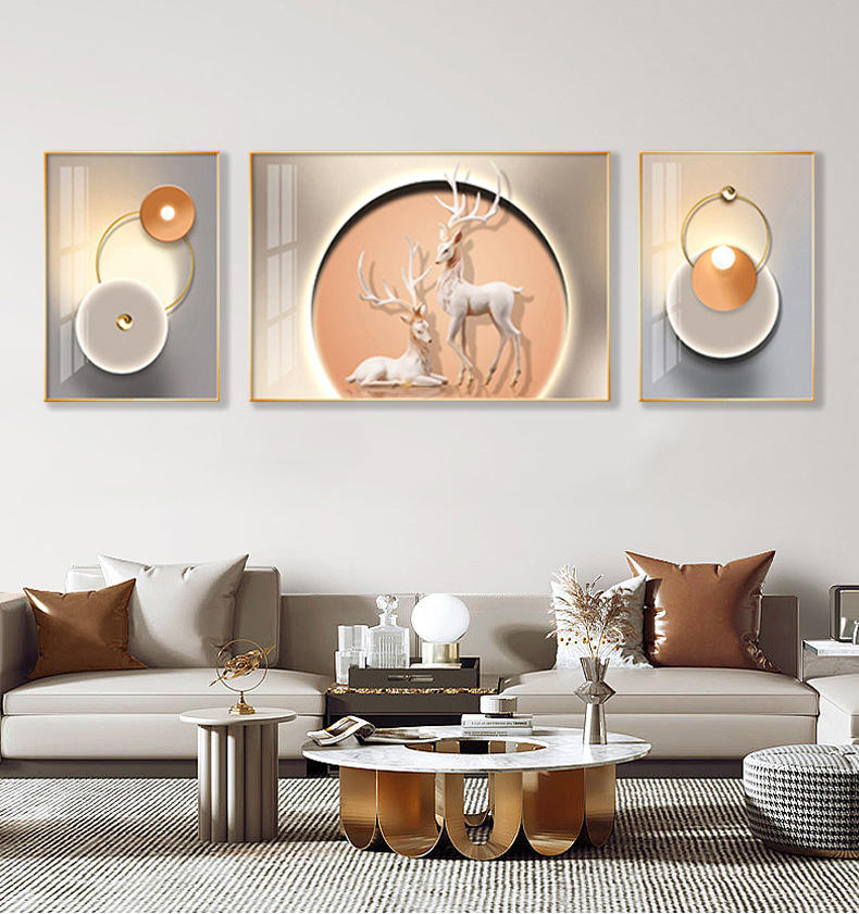 客厅沙发背景墙装饰画简约现代高档壁画大气轻奢三联创意晶瓷挂画