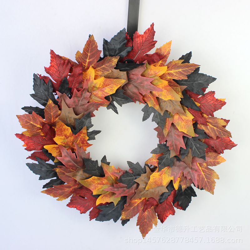 2022 New Cross-Border Hot Sale Simulation Maple Leaf Garland Halloween Simulation Maple Leaf Ring Wall Decoration