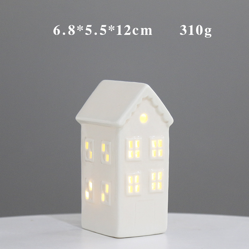 Nordic Style Ceramic House Decoration Hollow Design LED Light Atmosphere Decoration Christmas Crafts Gift Wholesale