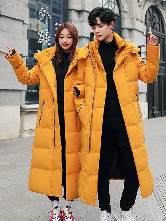 2023 New Men and Women Couple down Jacket Men's Long Type below the Knee Korean Style Student Winter Coat Jacket Work Clothes