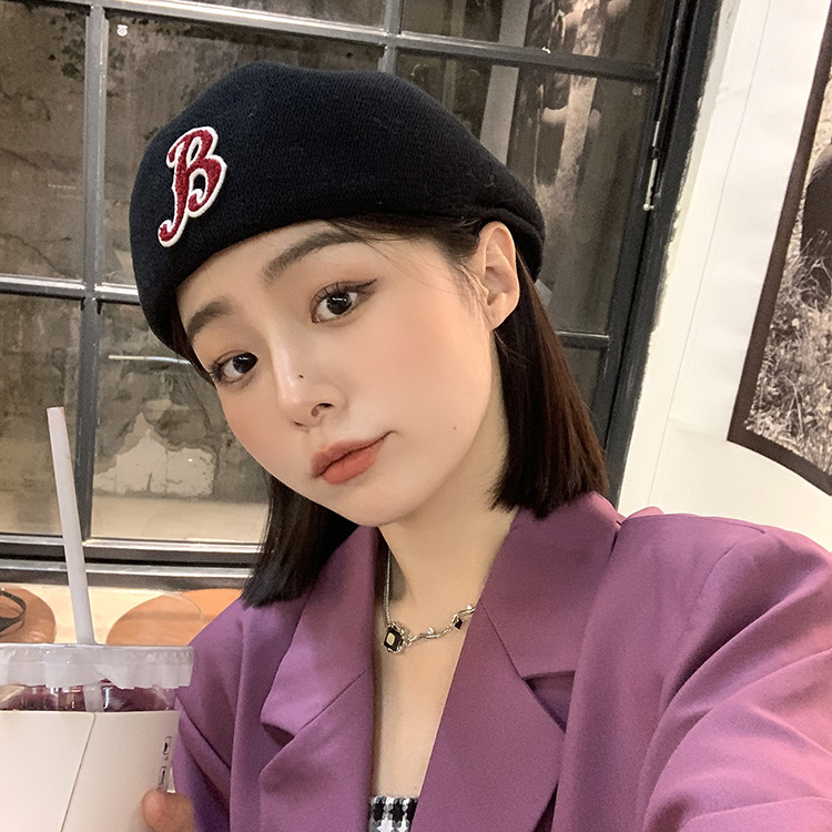 淘米 帽子女春夏新款复古反戴贝雷帽女黑色百搭时尚前进帽-阿里巴巴