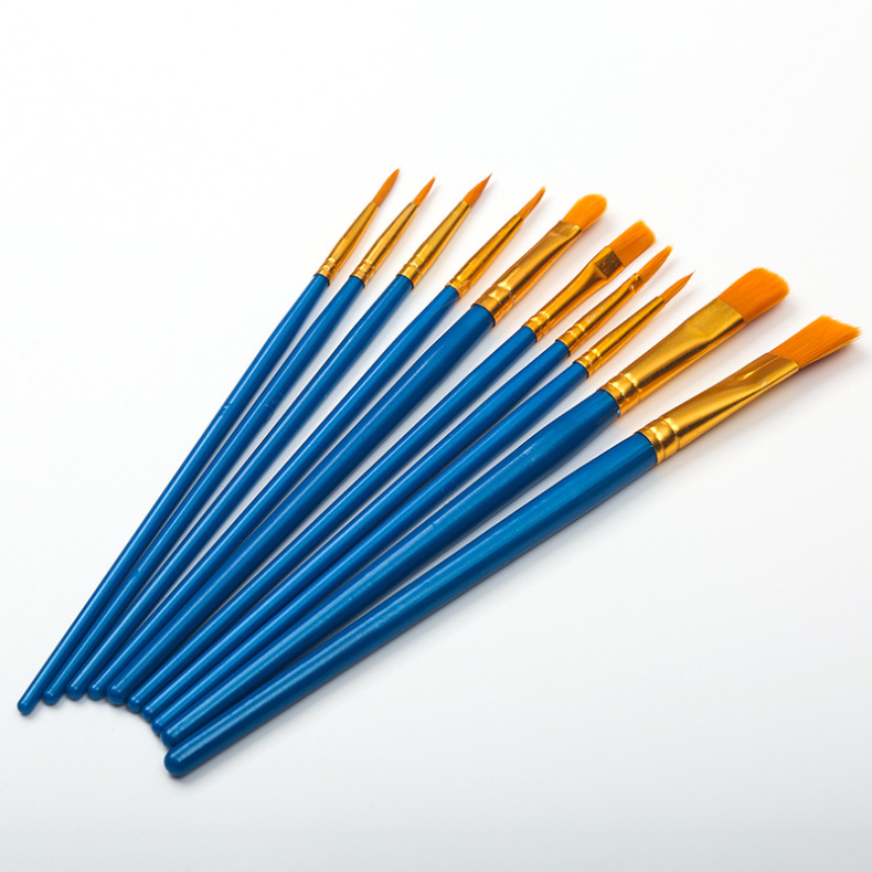 Amazon 10 Plastic Rod Brushes Suit Macaron Color Oil Painting Brush Gouache Watercolor Pen Art Beginner