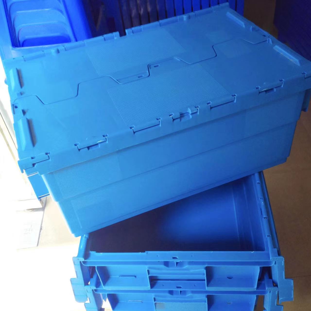 斜插式物流周转箱物流胶框灰色蓝色带盖运输周转箱上海厂家直销