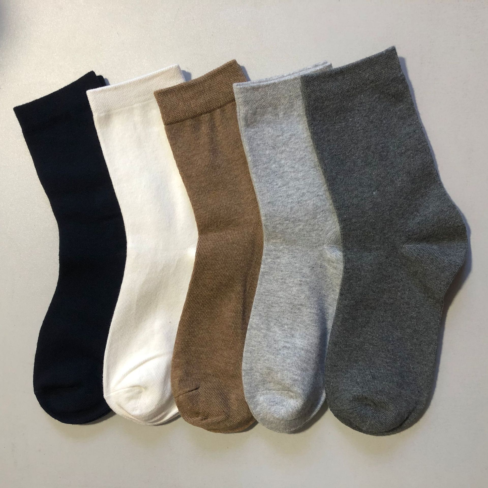 包邮秒杀 秋冬全棉抗臭袜子纯色商务休闲棉袜男士中筒棉袜5双18