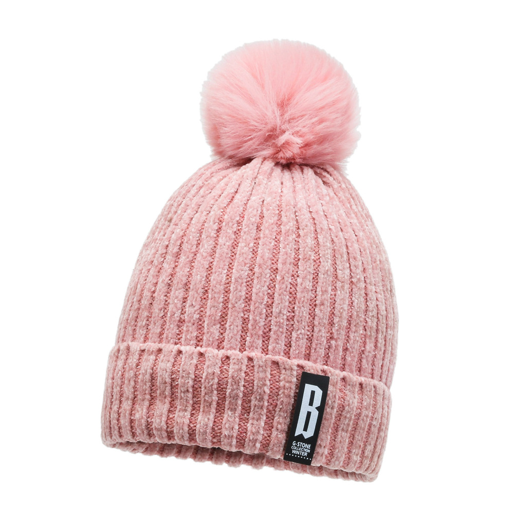 Wholesale Winter New Chenille Woolen Cap Women's Fleece-Lined Warm Fashionable Knitted Girl's Cap Cycling Pullover Hat