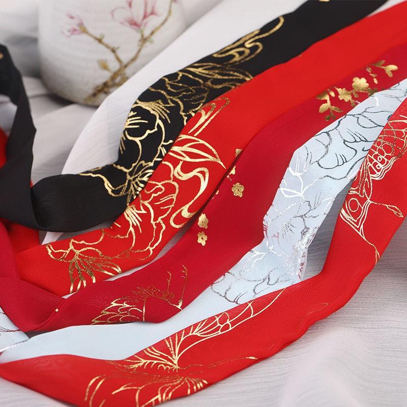 丝巾发带古风烫金雪纺汉服仙束发飘带少女发饰丝带头绳古装配饰.