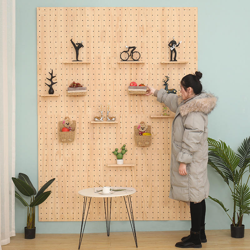 洞洞板木装饰搁板木质洞洞板实木北欧木收纳隔板墙壁挂墙上置物架