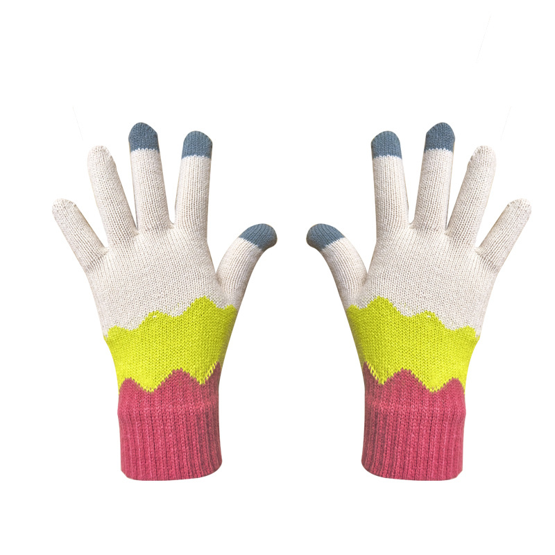 冬季女骑行手套简约触屏手套学生骑车加厚保暖手套创意拼色手套