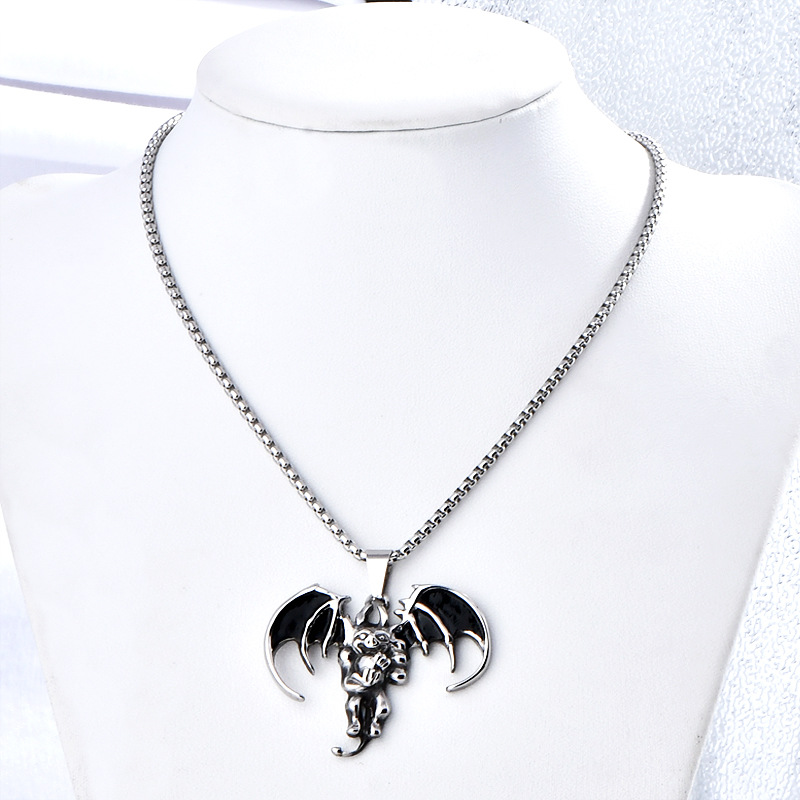 跨境专供万圣节复古项饰 欧美蝙蝠翅膀紫宝石吊坠哥特式项链女