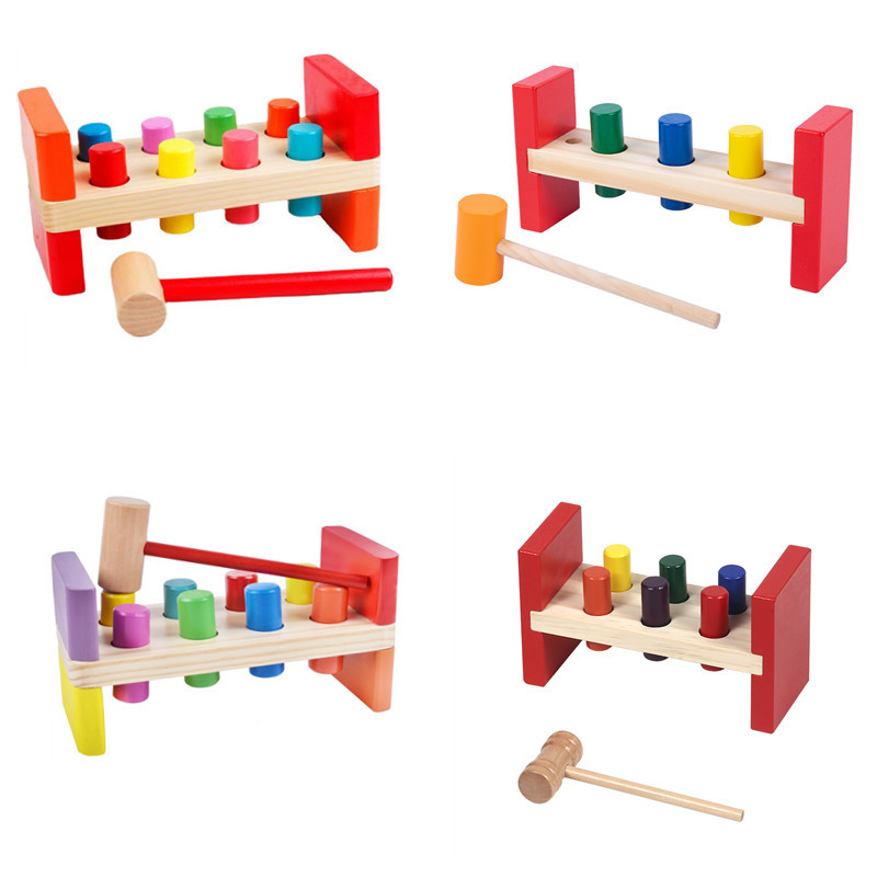 Colorful Driving Pile Abutment 6-December 1-2 Years Old Baby Early Childhood Education Infant Fun Beating Table Wooden Toys