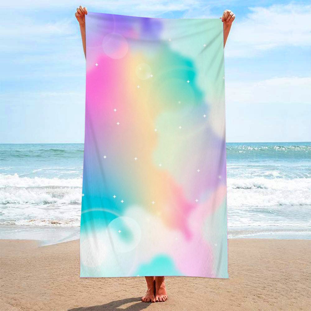 Fashion Rainbow Printing Microfiber Looped Fabric Beach Towel Bath Towel Seaside Blanket Shawl Wipes Wholesale