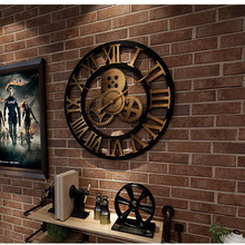 钟表 欧美式客厅挂钟齿轮复古钟表家居个性木质创意3D锺批发定制