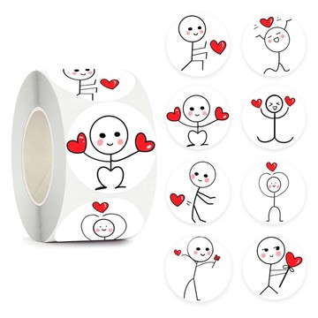 爱心手绘火柴人贴纸可爱卡通儿童奖励贴画礼物装饰封口贴手账素材