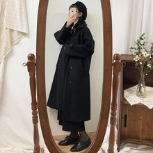 赫本风黑色外套女装秋冬2023年新款韩版小个子中长款呢子大衣