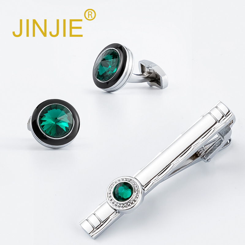 products in stock new round diamond emerald zircon cufflinks foreign trade men‘s shirt high-grade metal cufflinks wholesale