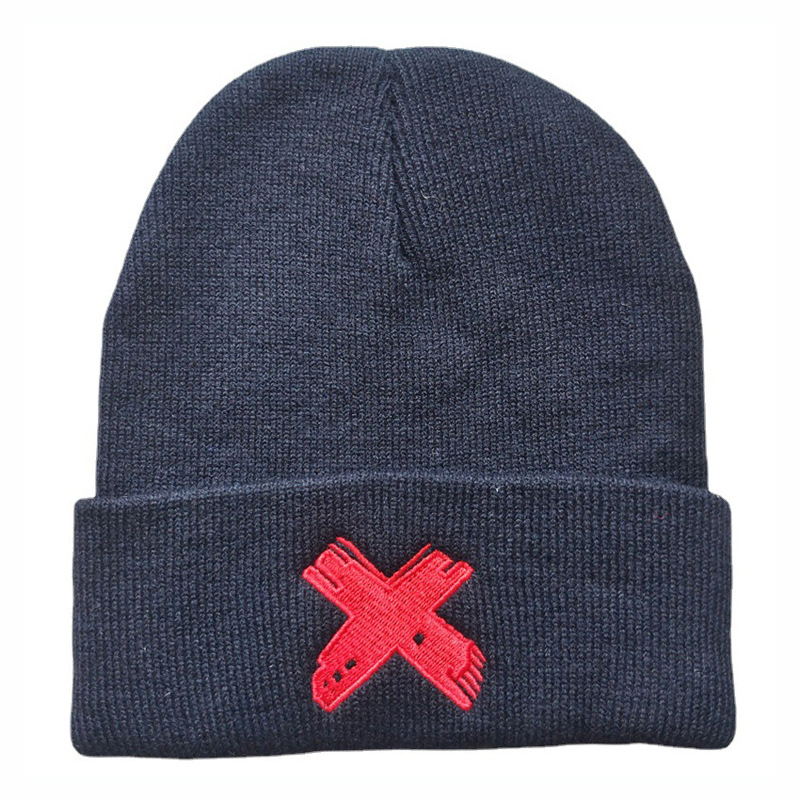 Cross-Border X-Letter Embroidery Knitted Hat Men's and Women's Autumn and Winter Outdoor Sports Windproof Warm Hat Woolen Cap Sleeve Cap