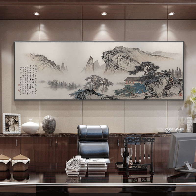 山水画望云楼客厅挂画新中式沙发背景装饰鸿运当头办公室国画字画