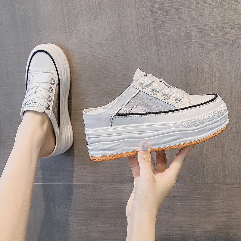 包头凉拖外穿夏季新款时尚百搭网纱休闲运动鞋无后跟半拖小白鞋女