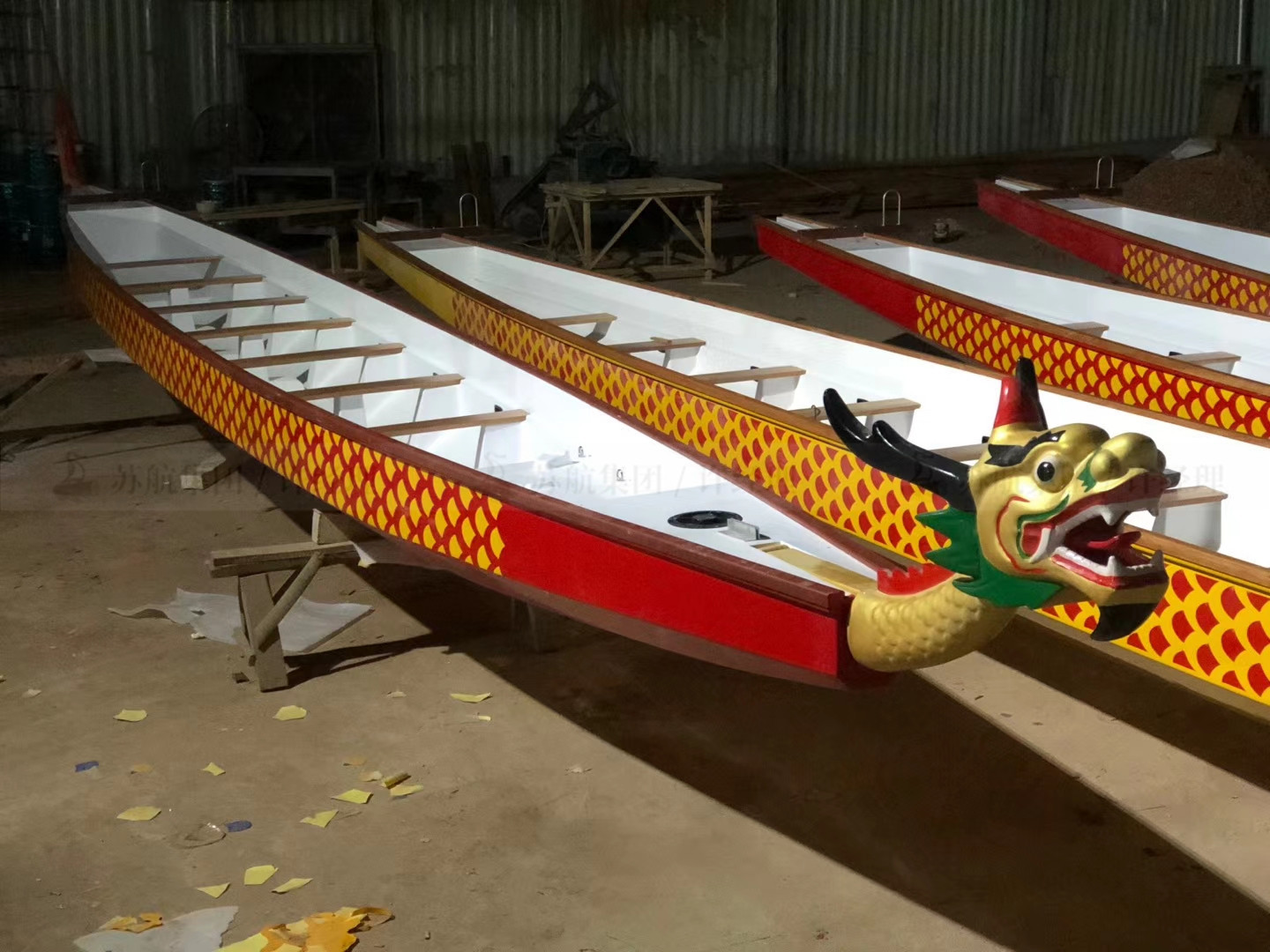 玻璃钢龙舟 厂家供应12人22人端午标准比赛龙舟 木质手划龙舟船