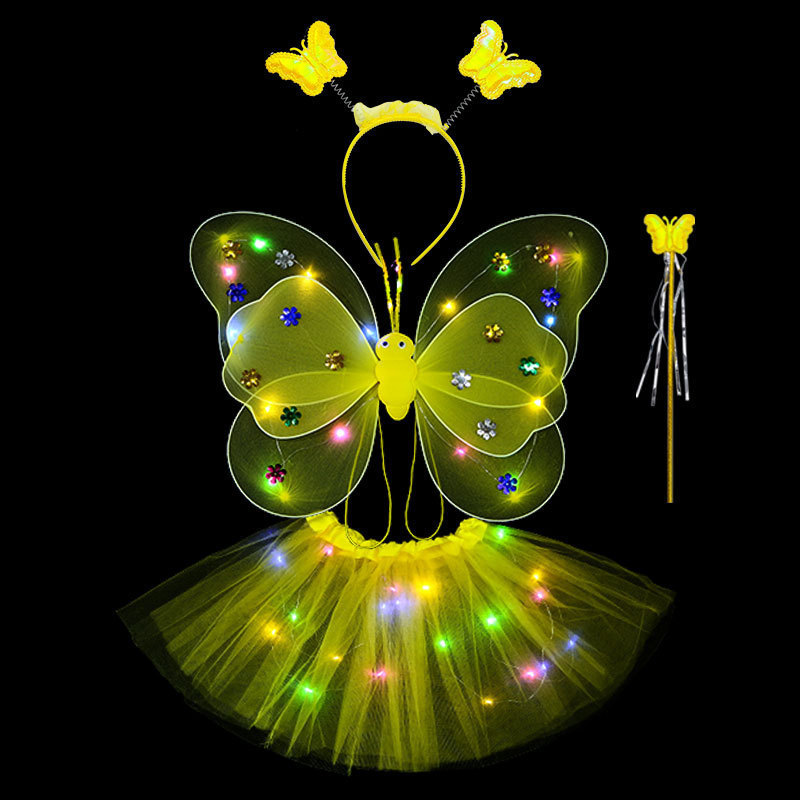 Light-Emitting Butterfly Wings Little Girl's Back Decoration Children's Flash Toy Wonderful Fairy Magic Stick FARCENT Four-Piece Set