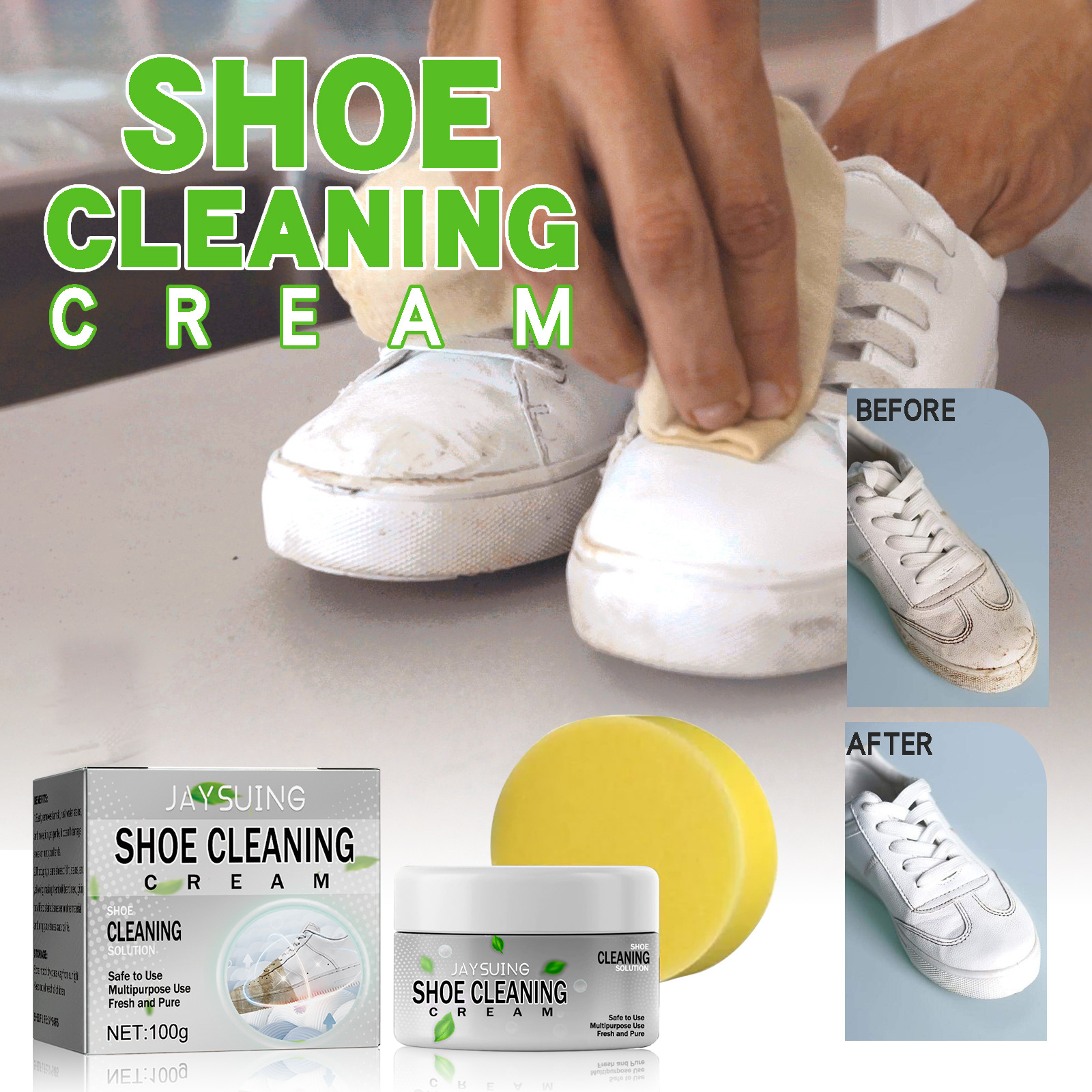 Jaysuing Shoe Cream Cleaning White Shoes Edge Stain Oxidation Yellow Leather Suede Brightening White Shoe Polish Cream