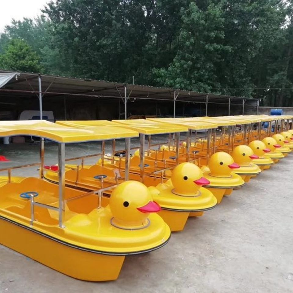 四人脚踏船公园水上游乐船景区观光船卡通加厚玻璃钢电动船-阿里巴巴