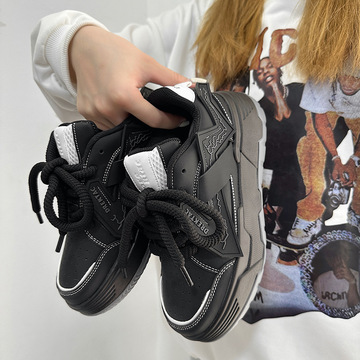 秋季ins港风小众厚底潮流小黑鞋男ulzzang原宿复古增高老爹运动鞋