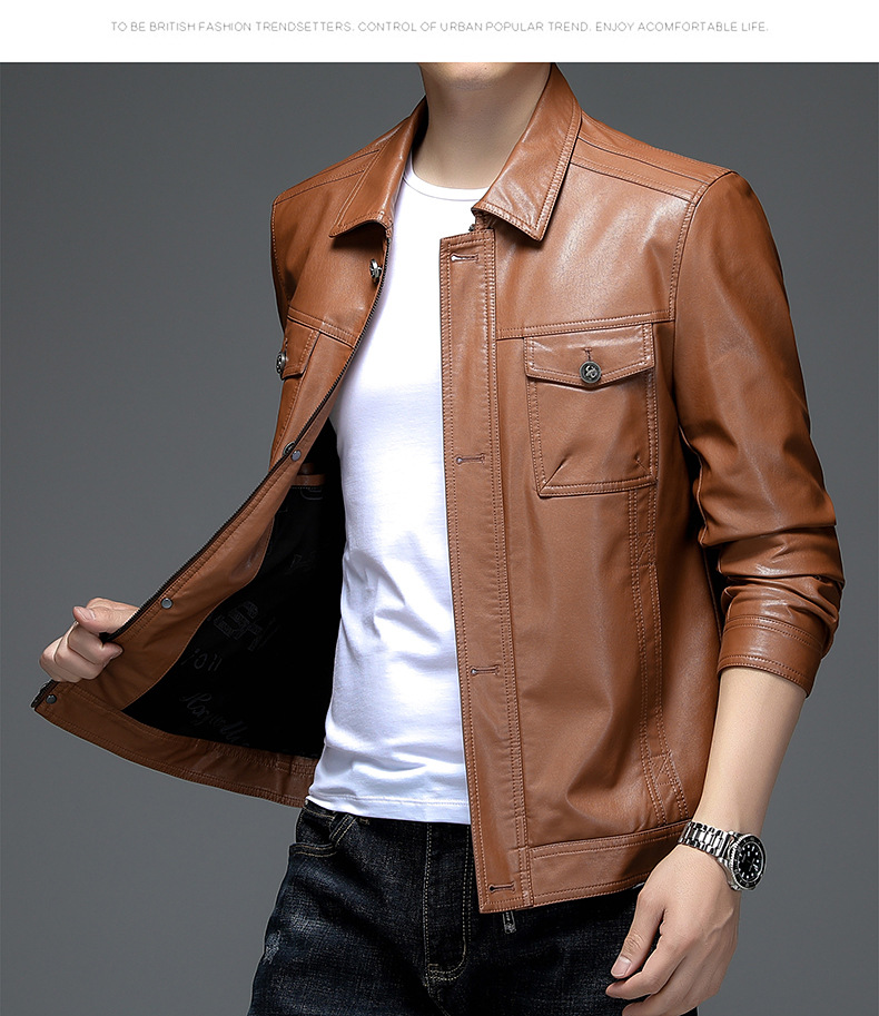 2021秋装新款海宁真皮皮衣男修身短款翻领皮夹克青年男士真皮外套