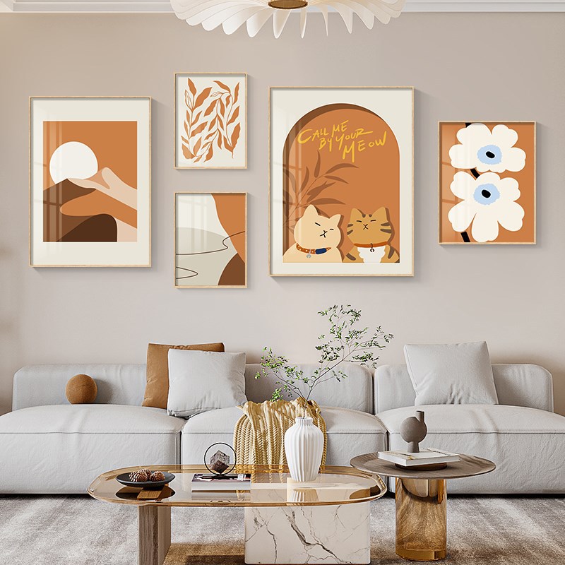 现代简约客厅装饰画北欧温馨沙发背景墙挂画文艺小众暖色系组合画