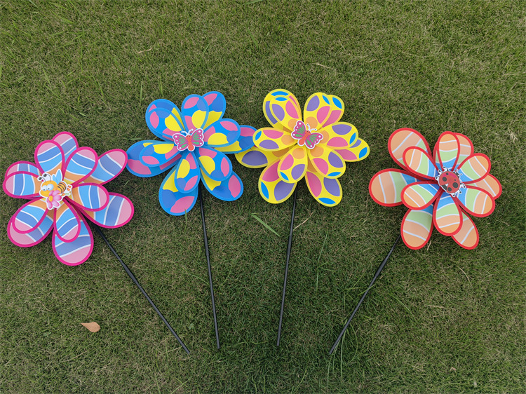 New Double Layer PPC Printing Decoration Windmill Creative Decoration Windmill Outdoor Activities Hand Holding Pinwheel