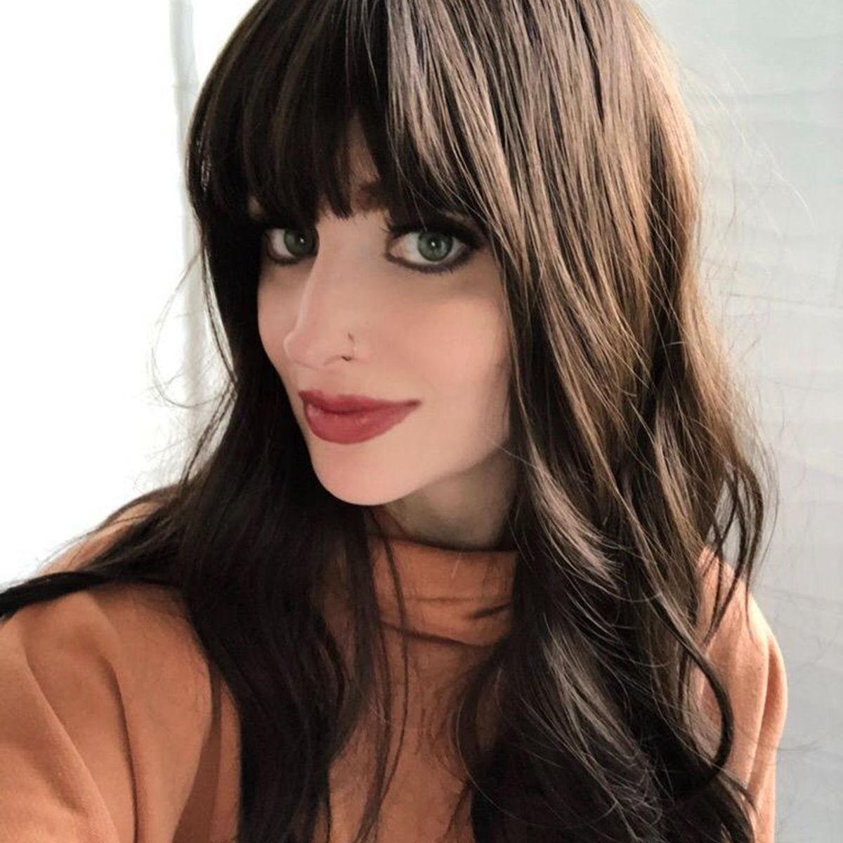 假发欧美女士化纤brown wig齐刘海长卷发棕色假发套厂家现货批发