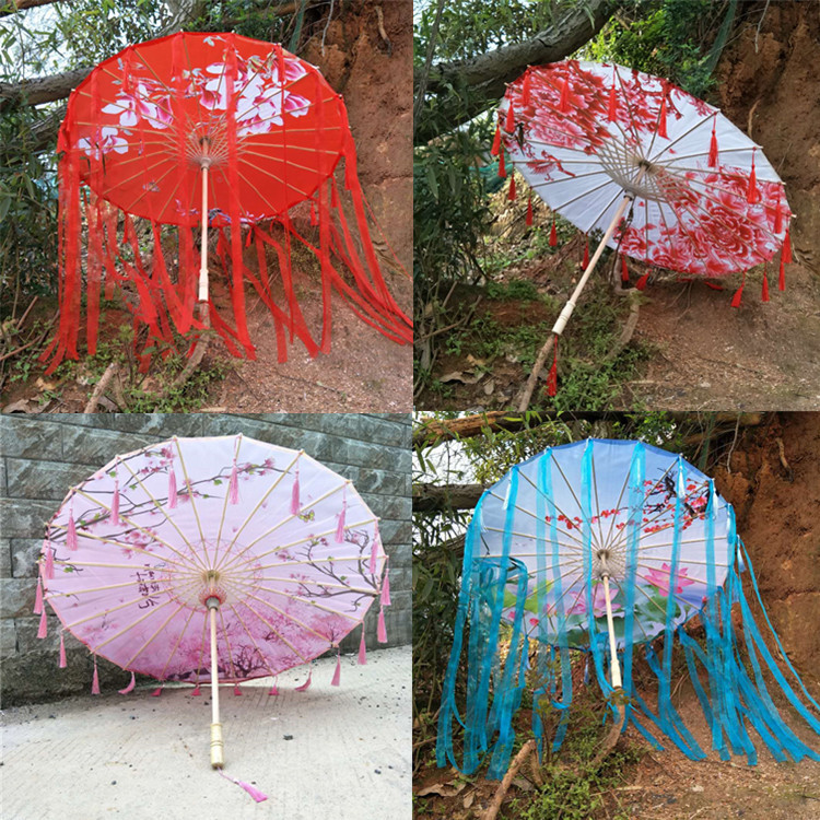 中国风绸布伞古风汉服摄影流苏伞古装伞网红道具伞古典舞蹈油纸伞