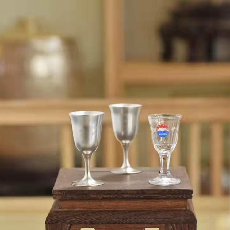 银酒杯 纯银999家用中式白酒杯 手工高脚茅台小酒盅 中式结婚摆件