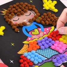 毛球diy绒球儿童diy黏贴画幼儿园制作材料包向日葵毛球画