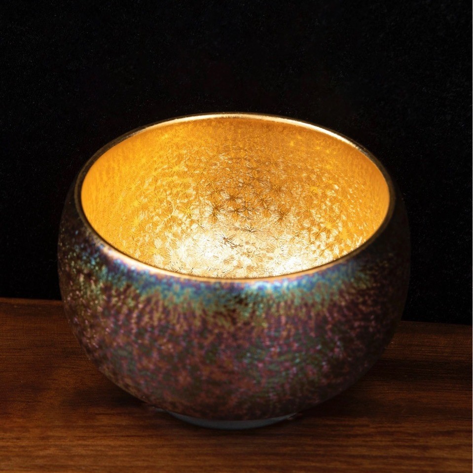 七彩孔雀曜变金油滴鎏金建盏茶杯专用主人杯精品国潮风复古轻奢杯