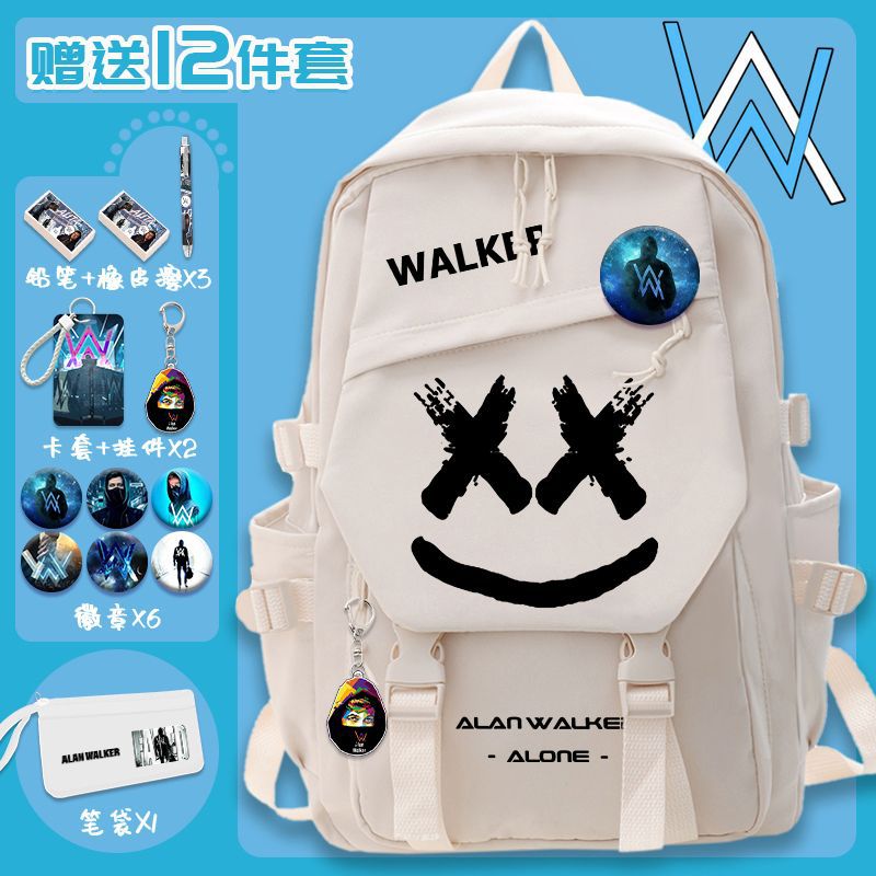 艾伦沃克书包初中小学生女男生大容量alanwalker双肩包卡通黑