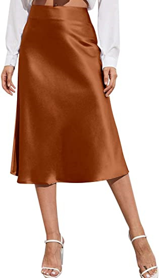 2022 Amazon Cross-Border Skirt Women's Midi Skirt High Waist Pure Color Satin Dress Zipper Elegant Summer