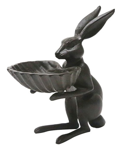 Country Style Cast Iron Rabbit Bird Feeder Suitable for Home Garden Decoration Handmade Standing Animal Statue Storage