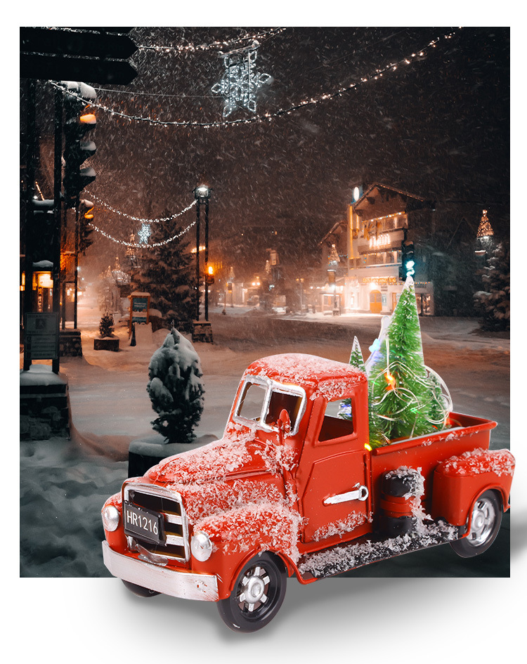圣诞树卡车跨境爆款圣诞节装饰红色卡车简约家居软装摆件