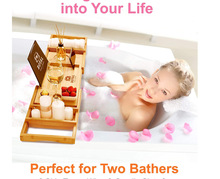 浴缸架泡澡架 楠竹浴室架子可伸缩 阅读泡澡架 浴室置物架