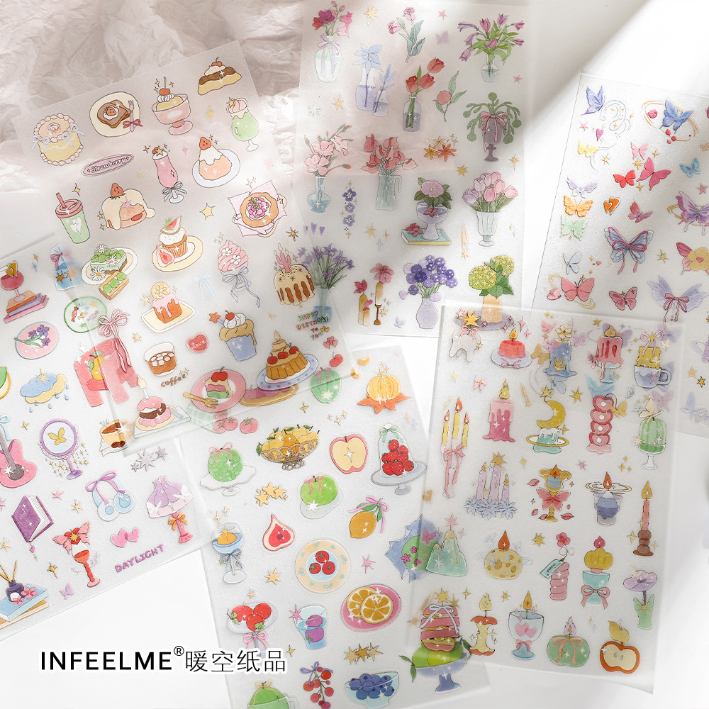 Infeel.Me浪漫收藏家系列PET闪砂贴纸ins风花卉蝴蝶手帐咕卡贴纸
