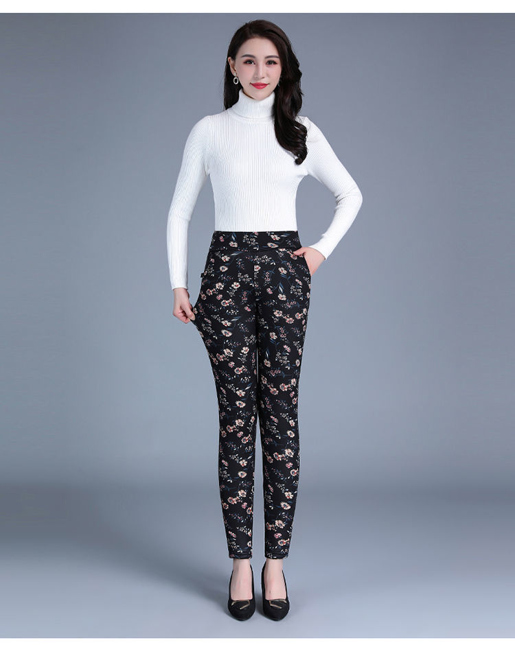 冬季女保暖棉裤蚕丝棉加厚中老年妈妈外穿打底棉裤弹力高腰保暖裤