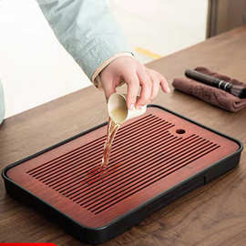 茶盘家用轻奢现代小型沥水茶台功夫茶具竹茶海简约接水干泡台托盘