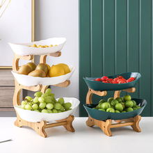 ins北欧创意耐摔塑料水果盘木架铁架两层三层水果盘客厅果盆